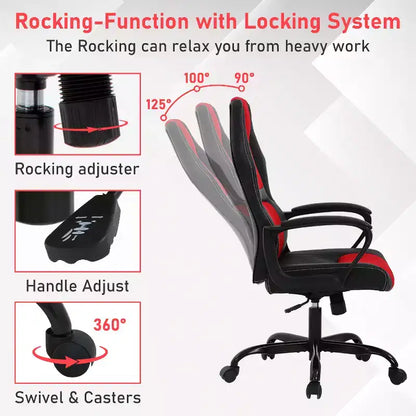 BestMassage Sedia da Gaming Sedia da Ufficio con Supporto Lombare Altezza Regolabile Sedia Direzionale in Pelle PU per Donne Uomini Adulti