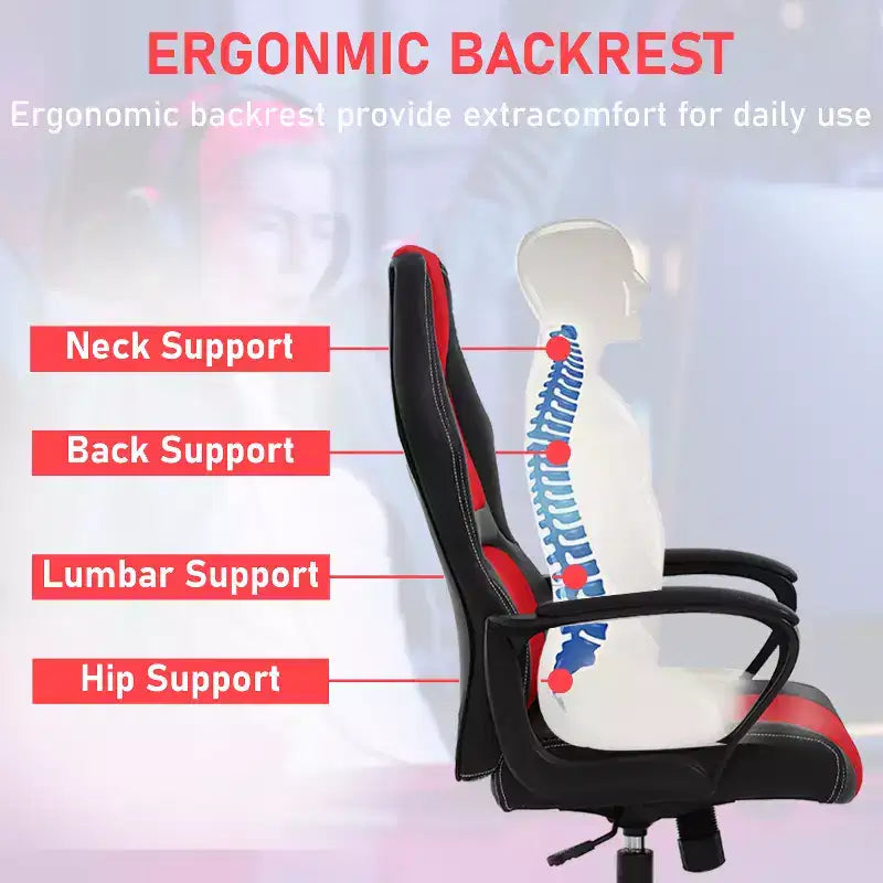 BestMassage Sedia da Gaming Sedia da Ufficio con Supporto Lombare Altezza Regolabile Sedia Direzionale in Pelle PU per Donne Uomini Adulti