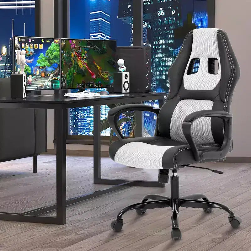 BestMassage Sedia da Gaming Sedia da Ufficio con Supporto Lombare Altezza Regolabile Sedia Direzionale in Pelle PU per Donne Uomini Adulti