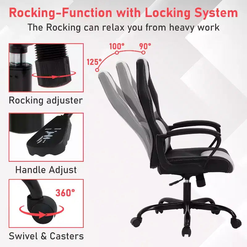 BestMassage Sedia da Gaming Sedia da Ufficio con Supporto Lombare Altezza Regolabile Sedia Direzionale in Pelle PU per Donne Uomini Adulti