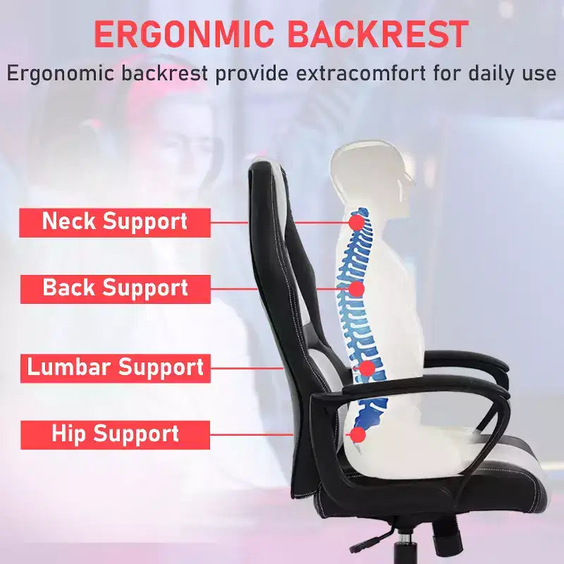 BestMassage Sedia da Gaming Sedia da Ufficio con Supporto Lombare Altezza Regolabile Sedia Direzionale in Pelle PU per Donne Uomini Adulti