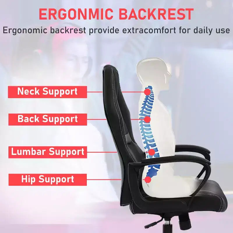 BestMassage Sedia da Gaming Sedia da Ufficio con Supporto Lombare Altezza Regolabile Sedia Direzionale in Pelle PU per Donne Uomini Adulti