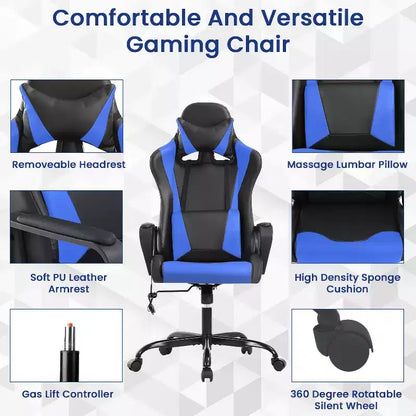 BestMassage Sedia da Gaming Sedia da Ufficio High-Back con Supporto Lombare Funzione Massaggio e Rotelle Girevoli in Pelle PU per Adulti e Ragazzi