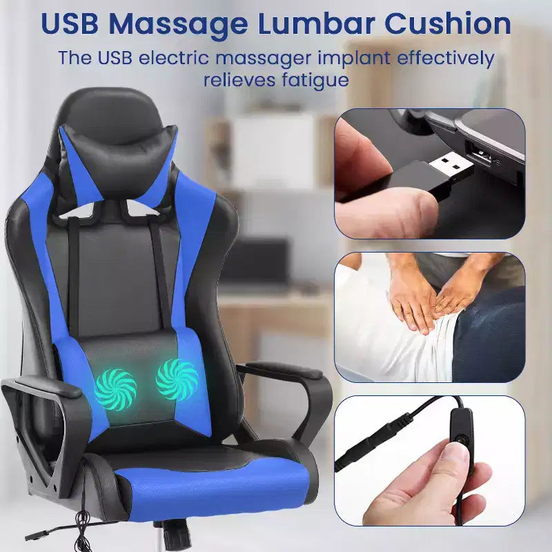 BestMassage Sedia da Gaming Sedia da Ufficio High-Back con Supporto Lombare Funzione Massaggio e Rotelle Girevoli in Pelle PU per Adulti e Ragazzi
