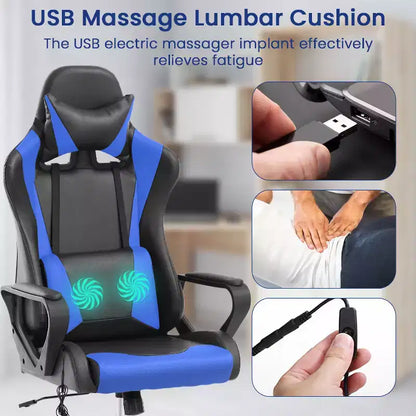 BestMassage Sedia da Gaming Sedia da Ufficio High-Back con Supporto Lombare Funzione Massaggio e Rotelle Girevoli in Pelle PU per Adulti e Ragazzi