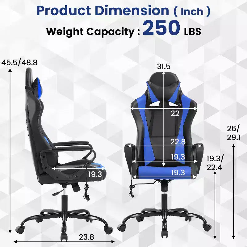 BestMassage Sedia da Gaming Sedia da Ufficio High-Back con Supporto Lombare Funzione Massaggio e Rotelle Girevoli in Pelle PU per Adulti e Ragazzi