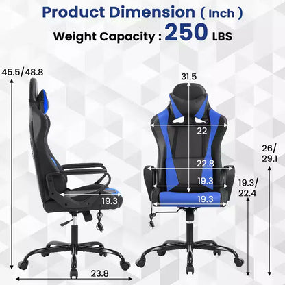 BestMassage Sedia da Gaming Sedia da Ufficio High-Back con Supporto Lombare Funzione Massaggio e Rotelle Girevoli in Pelle PU per Adulti e Ragazzi