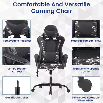 BestMassage Sedia da Gaming Sedia da Ufficio High-Back con Supporto Lombare Funzione Massaggio e Rotelle Girevoli in Pelle PU per Adulti e Ragazzi