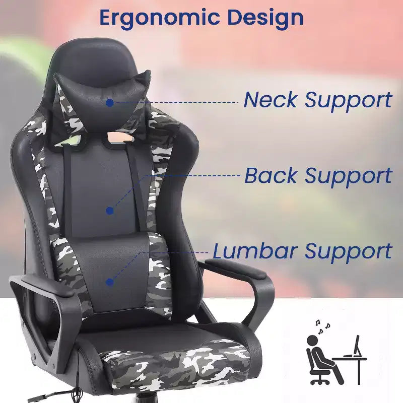 BestMassage Sedia da Gaming Sedia da Ufficio High-Back con Supporto Lombare Funzione Massaggio e Rotelle Girevoli in Pelle PU per Adulti e Ragazzi
