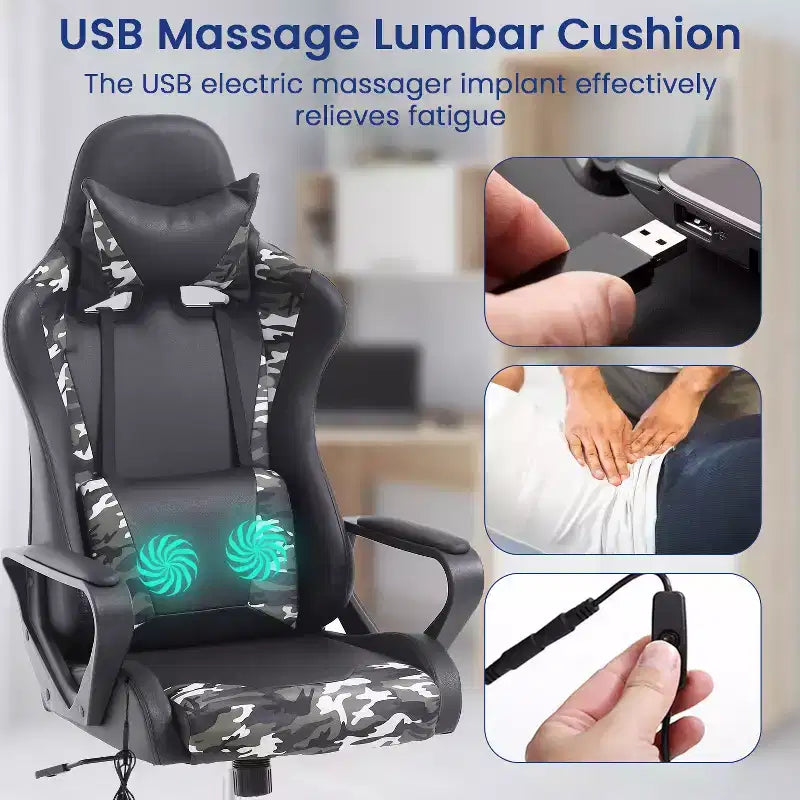 BestMassage Sedia da Gaming Sedia da Ufficio High-Back con Supporto Lombare Funzione Massaggio e Rotelle Girevoli in Pelle PU per Adulti e Ragazzi