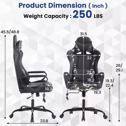 BestMassage Sedia da Gaming Sedia da Ufficio High-Back con Supporto Lombare Funzione Massaggio e Rotelle Girevoli in Pelle PU per Adulti e Ragazzi