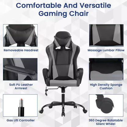 BestMassage Sedia da Gaming Sedia da Ufficio High-Back con Supporto Lombare Funzione Massaggio e Rotelle Girevoli in Pelle PU per Adulti e Ragazzi
