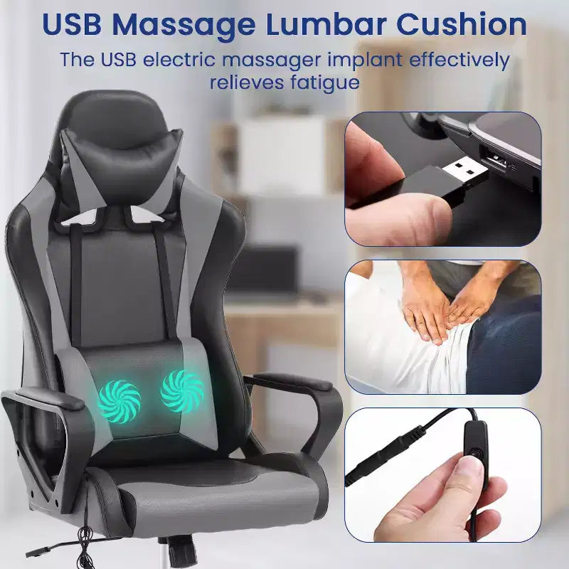 BestMassage Sedia da Gaming Sedia da Ufficio High-Back con Supporto Lombare Funzione Massaggio e Rotelle Girevoli in Pelle PU per Adulti e Ragazzi