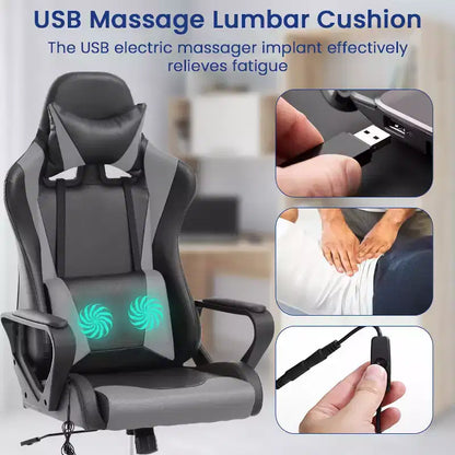 BestMassage Sedia da Gaming Sedia da Ufficio High-Back con Supporto Lombare Funzione Massaggio e Rotelle Girevoli in Pelle PU per Adulti e Ragazzi