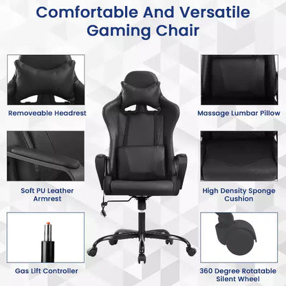 BestMassage Sedia da Gaming Sedia da Ufficio High-Back con Supporto Lombare Funzione Massaggio e Rotelle Girevoli in Pelle PU per Adulti e Ragazzi