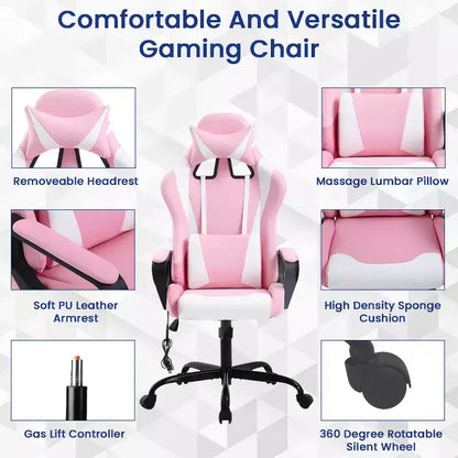 BestMassage Sedia da Gaming Sedia da Ufficio High-Back con Supporto Lombare Funzione Massaggio e Rotelle Girevoli in Pelle PU per Adulti e Ragazzi