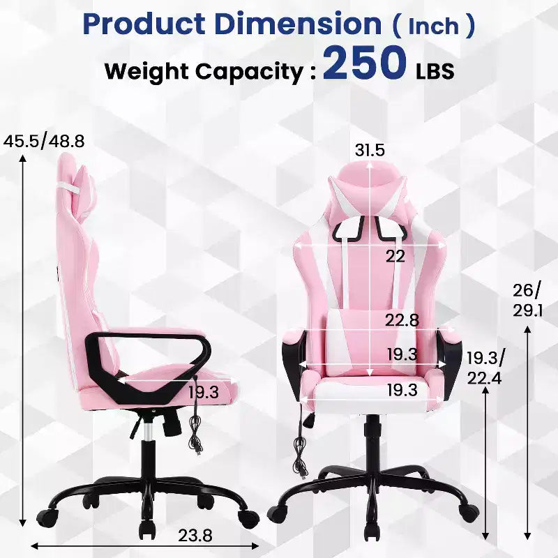 BestMassage Sedia da Gaming Sedia da Ufficio High-Back con Supporto Lombare Funzione Massaggio e Rotelle Girevoli in Pelle PU per Adulti e Ragazzi