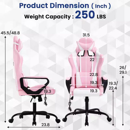 BestMassage Sedia da Gaming Sedia da Ufficio High-Back con Supporto Lombare Funzione Massaggio e Rotelle Girevoli in Pelle PU per Adulti e Ragazzi