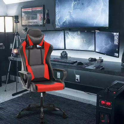 BestMassage Sedia da Gaming Sedia da Ufficio High-Back con Supporto Lombare Funzione Massaggio e Rotelle Girevoli in Pelle PU per Adulti e Ragazzi