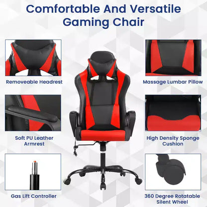 BestMassage Sedia da Gaming Sedia da Ufficio High-Back con Supporto Lombare Funzione Massaggio e Rotelle Girevoli in Pelle PU per Adulti e Ragazzi