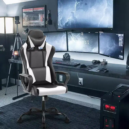 BestMassage Sedia da Gaming Sedia da Ufficio High-Back con Supporto Lombare Funzione Massaggio e Rotelle Girevoli in Pelle PU per Adulti e Ragazzi