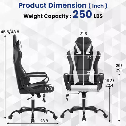 BestMassage Sedia da Gaming Sedia da Ufficio High-Back con Supporto Lombare Funzione Massaggio e Rotelle Girevoli in Pelle PU per Adulti e Ragazzi