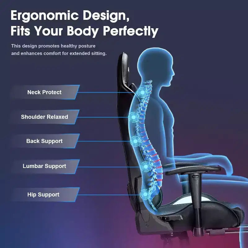 Douxlife Sedia da Gaming Ergonomica Moderna con Massaggio a 7 Punti, Poggiapiedi e Braccioli Regolabili, Nera
