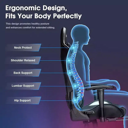 Douxlife Sedia da Gaming Ergonomica Moderna con Massaggio a 7 Punti, Poggiapiedi e Braccioli Regolabili, Nera