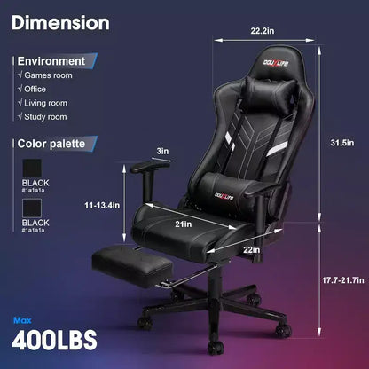 Douxlife Sedia da Gaming Ergonomica Moderna con Massaggio a 7 Punti, Poggiapiedi e Braccioli Regolabili, Nera