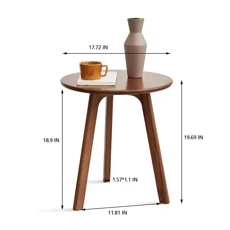GDFStudio Wallis Tavolino rotondo con tre gambe in rovere massello, altezza 19,7, stile minimalista