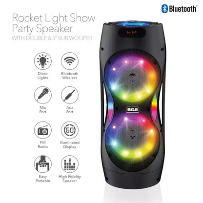 RCA Disco 206 RGB Wireless Party Speaker with Dual 6.5 Woofers With LED Lights