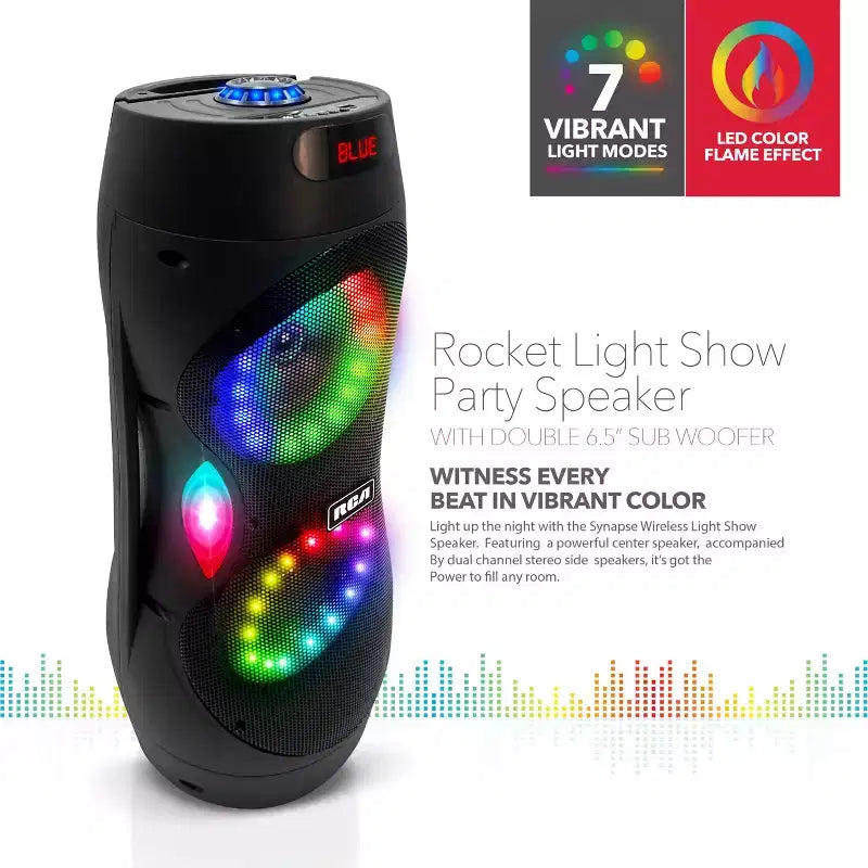 RCA Disco 206 RGB Wireless Party Speaker with Dual 6.5 Woofers With LED Lights