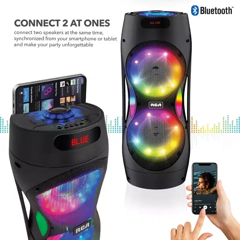 RCA Disco 206 RGB Wireless Party Speaker with Dual 6.5 Woofers With LED Lights