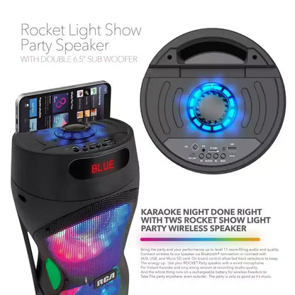 RCA Disco 206 RGB Wireless Party Speaker with Dual 6.5 Woofers With LED Lights