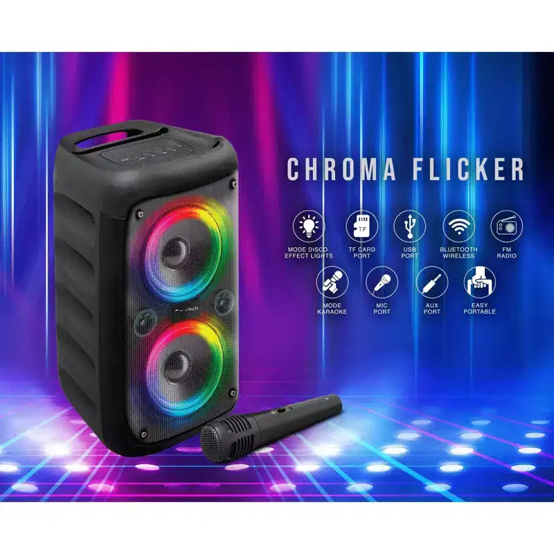 KL-66 Chroma Flicker Bluetooth Speaker, Disco Lights, Karaoke Mode