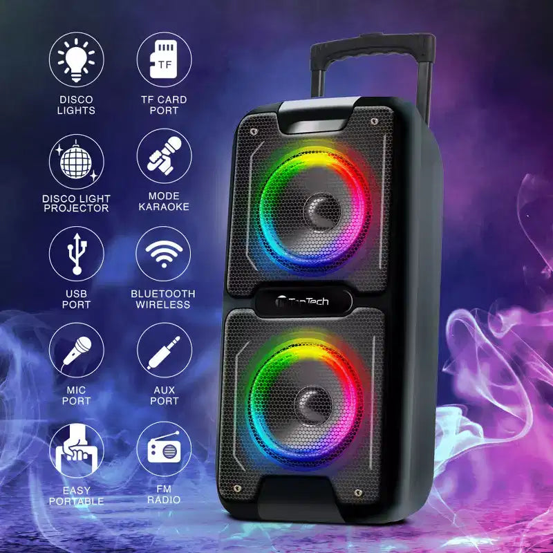 TOPTECH AL-101, 2x6.5 Bluetooth Speaker with Disco Lights, Karaoke