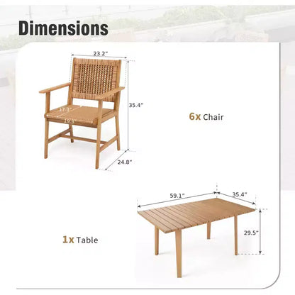 Captiva Designs Set da pranzo da esterno con sedie in rattan e 1 tavolo rettangolare in legno di acacia