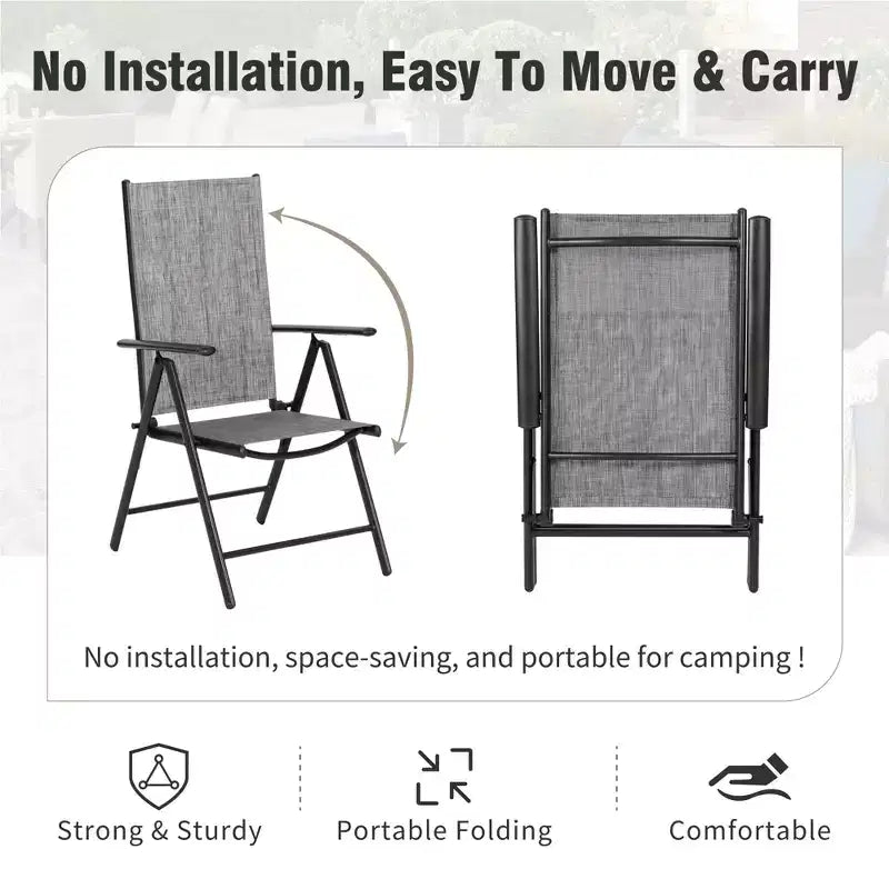 Captiva Designs Tavolo Quadrato in Metallo 9pz con Piano a Doghe Spazioso, Foro per Ombrellone e Sedie Pieghevoli Reclinabili in Tessuto Sling
