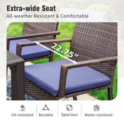 Captiva Designs 5pc Patio Dining Set Steel Frame Table with Umbrella Hole & Rattan Chairs with Removable Cushions