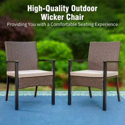 Captiva Designs 5pc Patio Dining Set Steel Frame Table with Umbrella Hole & Rattan Chairs with Removable Cushions