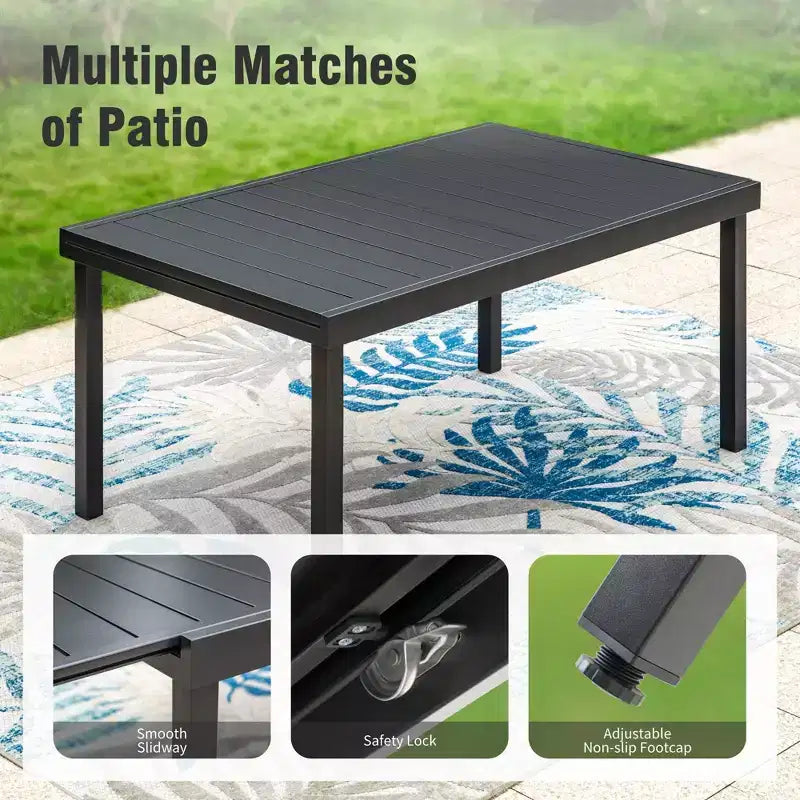 Captiva Designs Set da pranzo da 9 pezzi per esterni con tavolo rettangolare in acciaio con piano a doghe regolabile e sedie girevoli in textilene imbottite