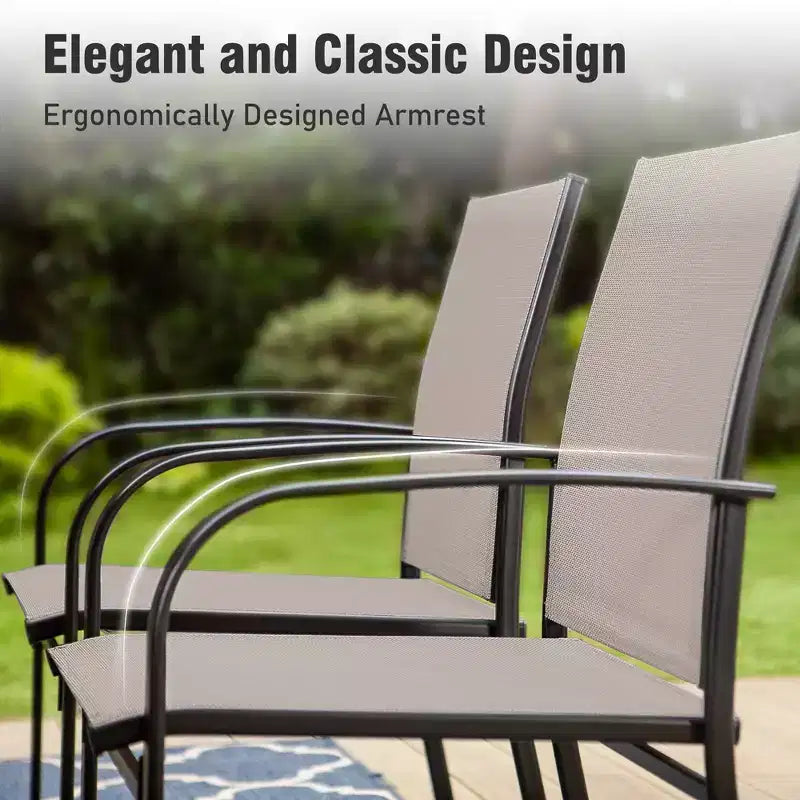Captiva Designs Set da Pranzo da Esterno 7 Pezzi con Tavolo Rettangolare con Piano a Doghe e Sedie Fisse in Tessuto Traspirante