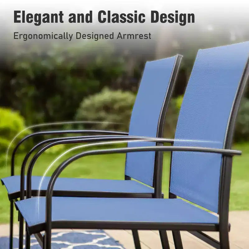 Captiva Designs Set da Pranzo da Esterno 7 Pezzi con Tavolo Rettangolare con Piano a Doghe e Sedie Fisse in Tessuto Traspirante