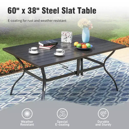 Captiva Designs Set da Pranzo da Esterno 7 Pezzi con Tavolo Rettangolare con Piano a Doghe e Sedie Fisse in Tessuto Traspirante