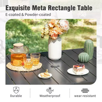 Captiva Designs Set da Pranzo da Esterno 7 Pezzi con Tavolo Rettangolare a Doghe e Sedie Fisse con Schienale in Tessuto Traspirante
