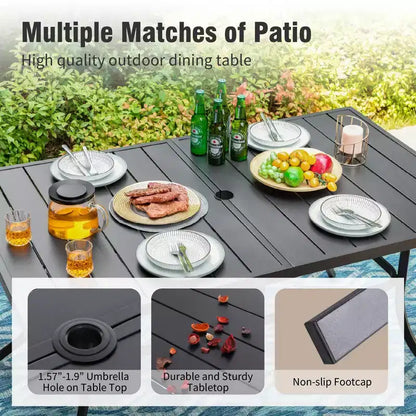 Captiva Designs Set da Pranzo da Esterno 7 Pezzi con Tavolo Rettangolare a Doghe e Sedie Fisse con Schienale in Tessuto Traspirante