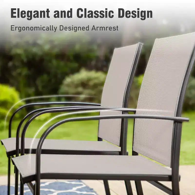 Captiva Designs Set da Pranzo da Esterno 7 Pezzi con Tavolo Rettangolare a Doghe e Sedie Fisse con Schienale in Tessuto Traspirante