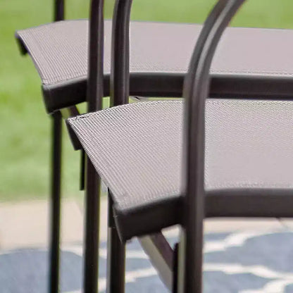 Captiva Designs Set da Pranzo da Esterno 7 Pezzi con Tavolo Rettangolare a Doghe e Sedie Fisse con Schienale in Tessuto Traspirante