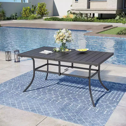 Captiva Designs Set da Pranzo da Esterno 7 Pezzi con Tavolo Rettangolare a Doghe e Sedie Fisse con Schienale in Tessuto Traspirante