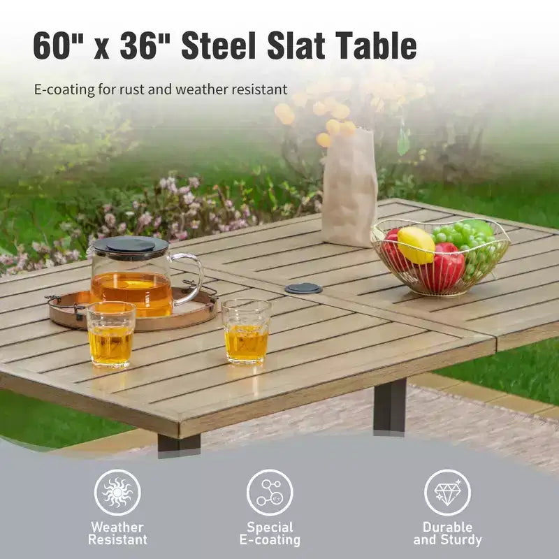 Captiva Designs 7pc Outdoor Rectangle Steel Table with Umbrella Hole & Textilene Swivel Chairs